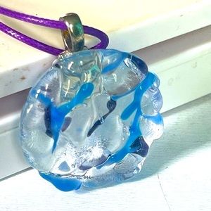 Bubble Pendant Artisan Glass Necklace Jewelry Recycled Blue Purple